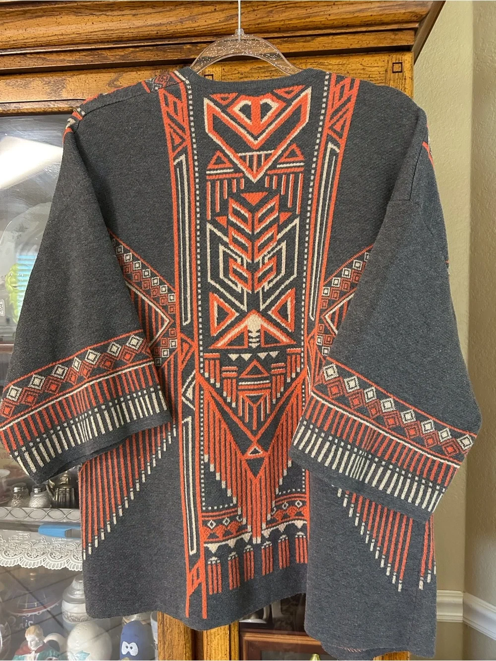 Jealous Tomato Gray, Rust & Cream Geometric Open Cardigan